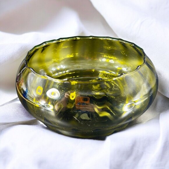 Vintage Empoli Italian Glass Large Bowl Dish Centerpiece Hand Blown Green Italy - Picture 1 of 15